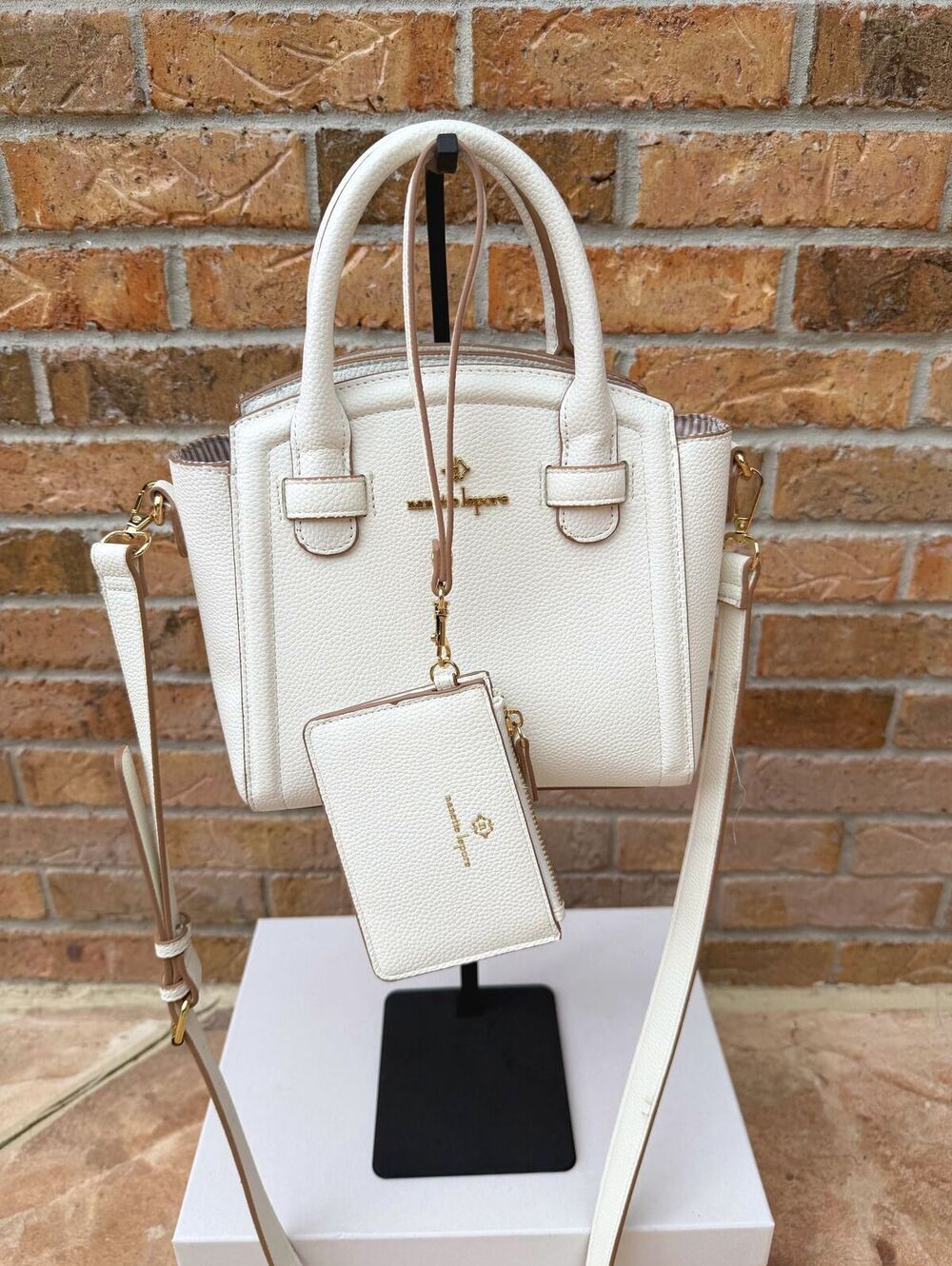 Nanette Lepore White Pebbled Satchel Crossbody Bag + Matching Wristlet Wallet